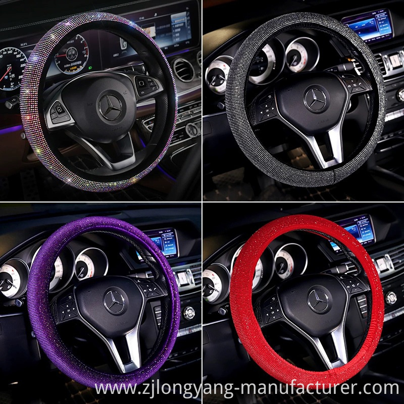 Bling Rhinestones Steering Wheel Cover with Crystal Diamond Sparkling Car SUV Breathable Anti-Slip Steering Wheel Protector